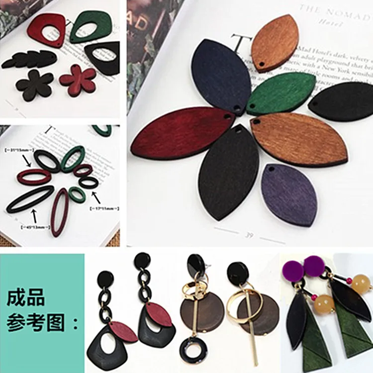 

Wholesale Colorful Print Wood Pendants Geometric elliptical leaves/Flowers/Fish Shape Handmade Necklace/Earring Decoration Charm