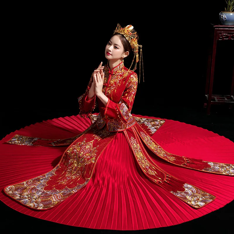Невесты Современные с новогодней елкой, бумажный свадебное платье Qipao Su платье с вышивкой китайский халат Восточный Стиль вечернее