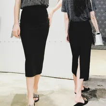 Высокая талия длинная юбка Женская длинная секция черная осень и зима была тонкой дикий сексуальный Сплит один шаг пакет бедра юбка