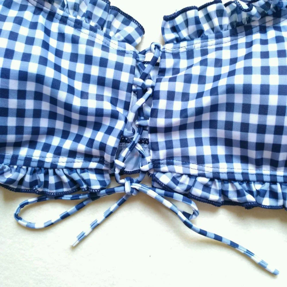 Женский купальник с эффектом пуш ап клетчатый из двух предметов|bra set|push-up brabras bra