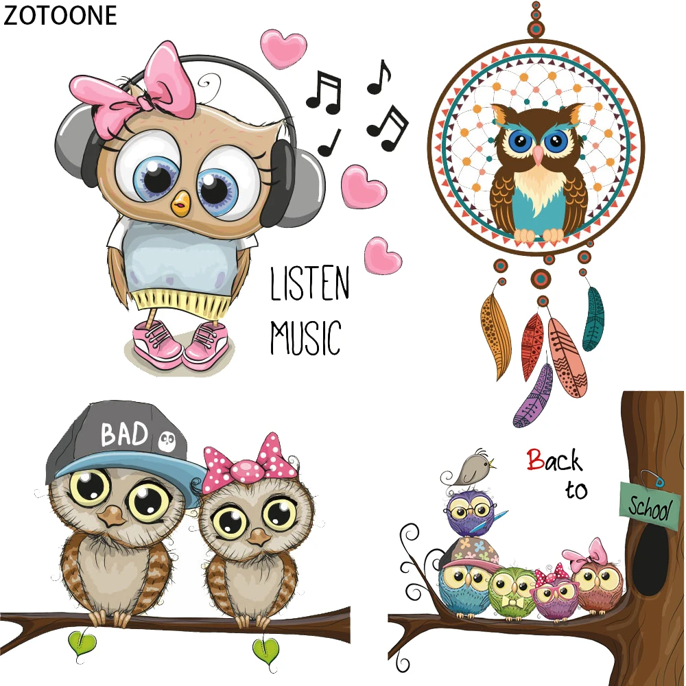 

ZOTOONE Cute Owls Iron on Cartoon Patches Diy Patch for Child T-shirt Dresses Sweater Thermal Transfer Patch Clothing Heat Press