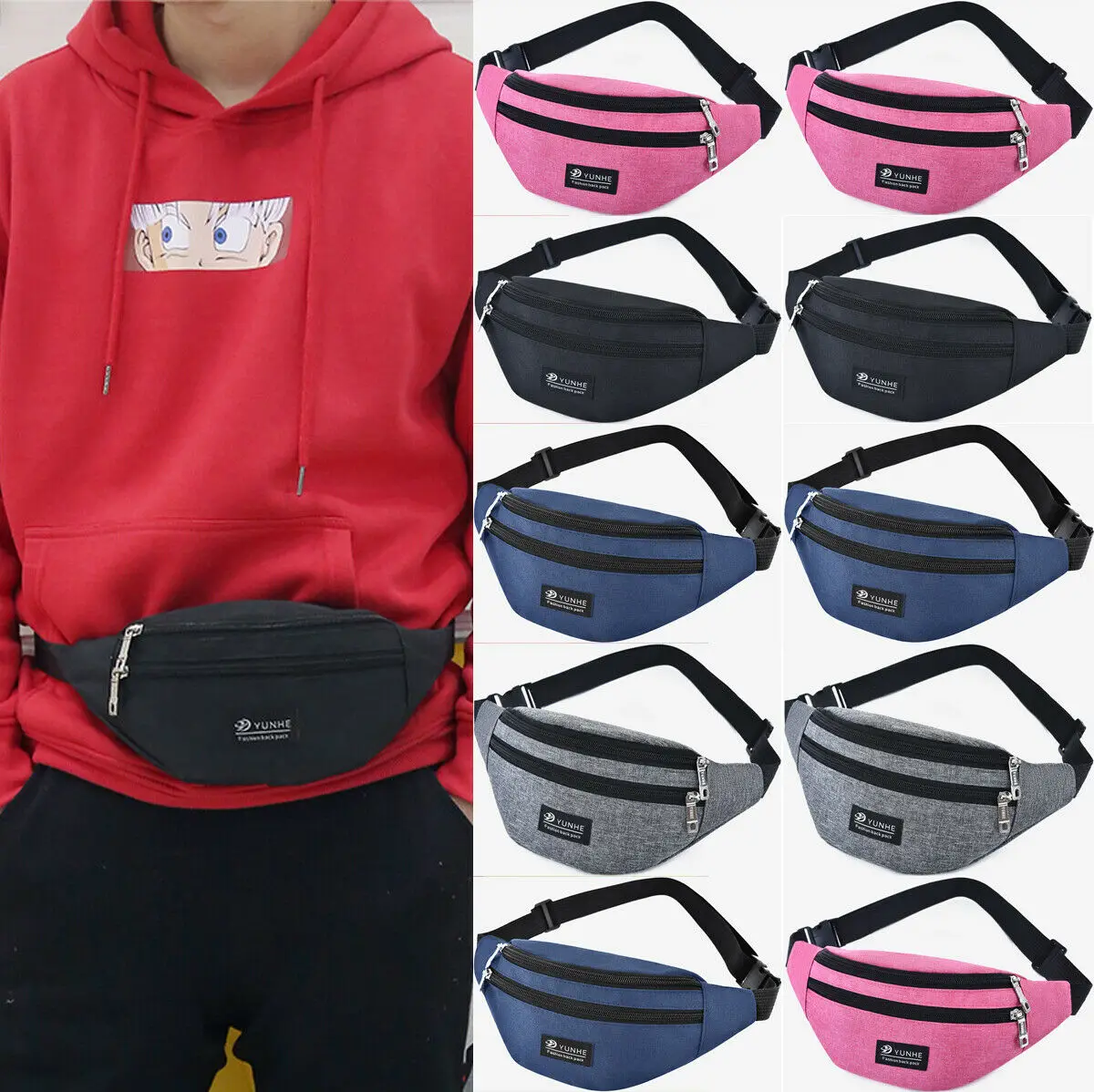 

2019 New Men Women Waist Fanny Pack Waterproof SportS Travel Belt Zipper Waist Bag Crossbody Bag Fashion Casual
