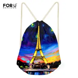FORUDESIGNS/Эйфелева башня 3D картина печати для женщин Туристическая сумка со шнурками Softback Mochila женский карман дети сумки