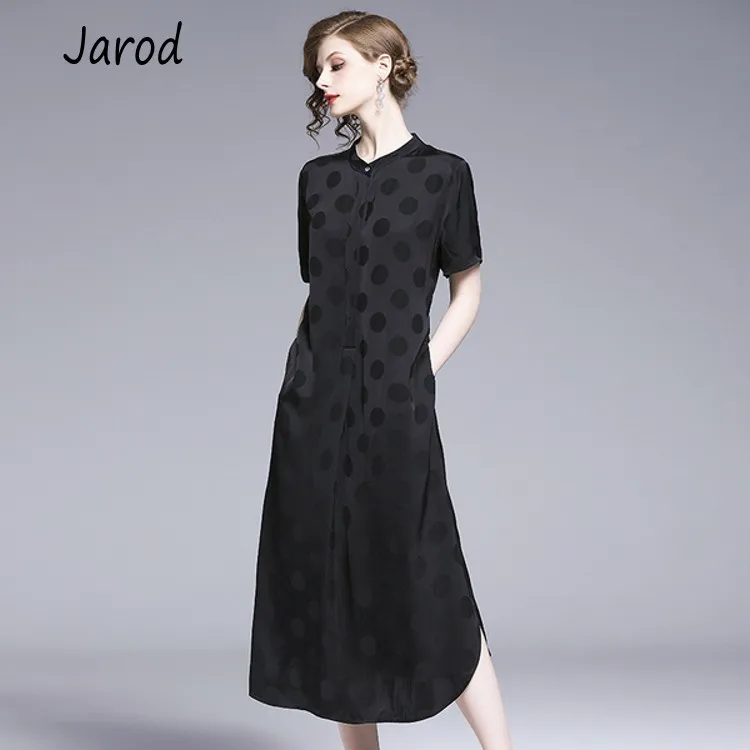 

2019 Women's Runway Designer 100% Silk Dresses Sexy Black Short Sleeves casual loose Elegant Dresses plus size