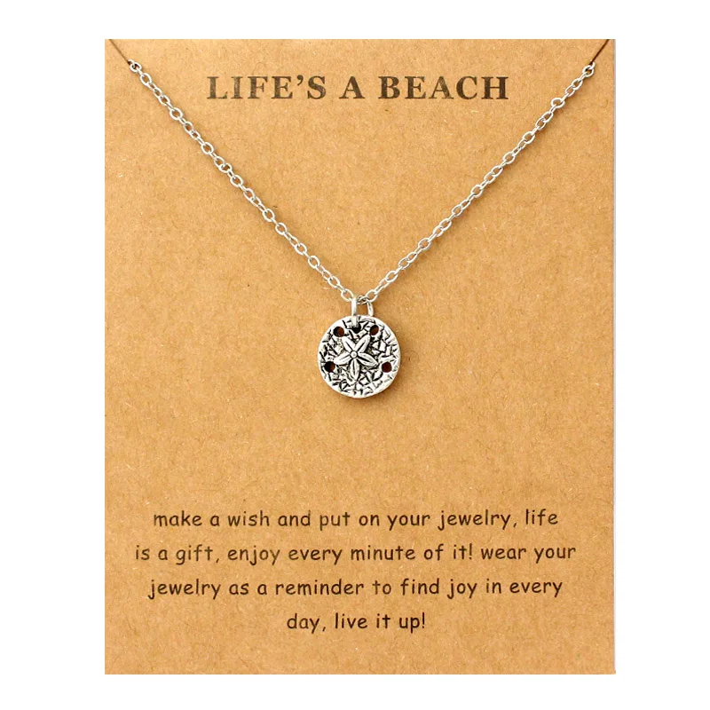 Жизнь-это пляж ювелирные изделия морской конек песок доллар Осьминог морские звезды, ракушки, Кит волна русалки морские черепахи ожерелья для женщин - Окраска металла: NE1598