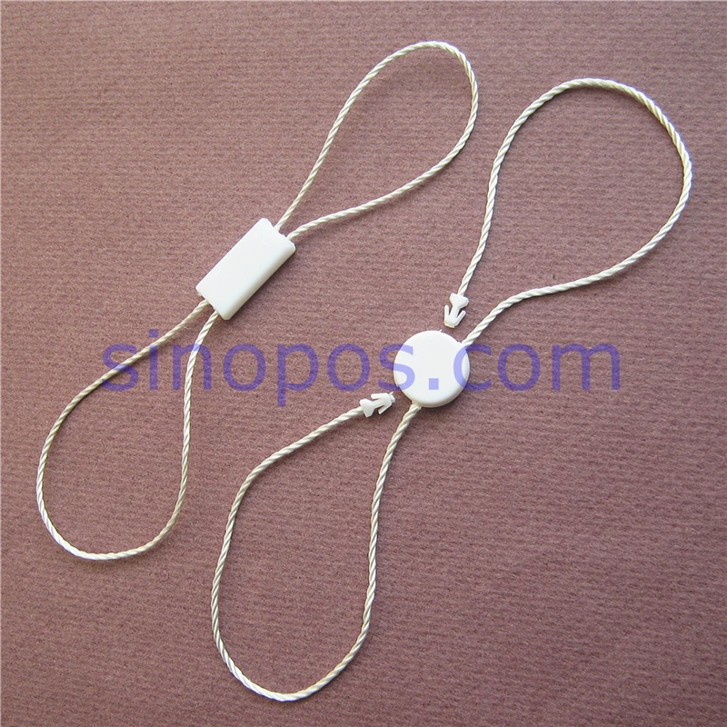 

Plastic Hang Tag String Double Plugs Seal, permanent side buckle loop locks round square core head price label rope thread cord