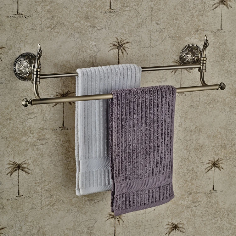 European Double Bar Towel Rack Retro Towel Bar Bronze Drawing Towel
