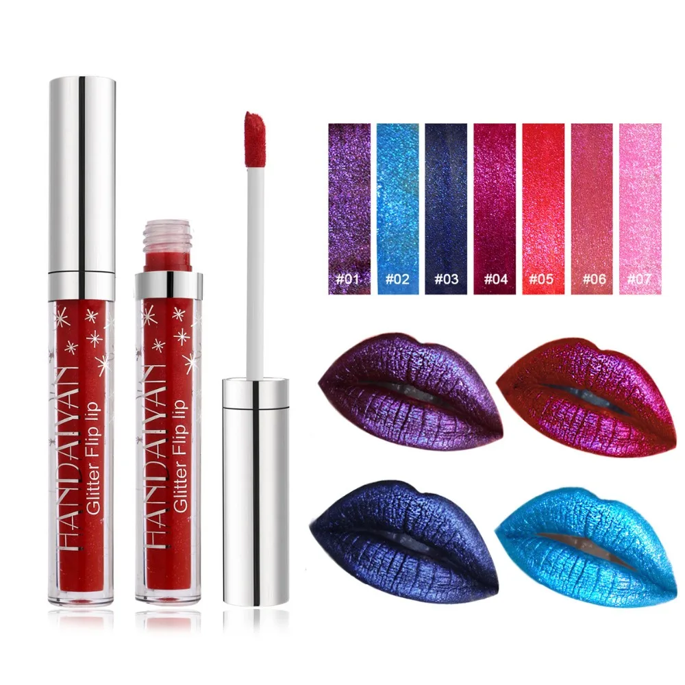 HANDAIYAN Lip Gloss Glitter Flip Metallic Shimmer Lipgloss Waterproof