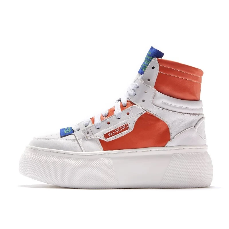 Plate Femmes Haute Cool Sneaker Top Punk Dame Sneakers Plates forme Véritable En Ugi Chaussures Confort Rue Orange Cuir Appartements blanc Pour Respirant BdPFqv8
