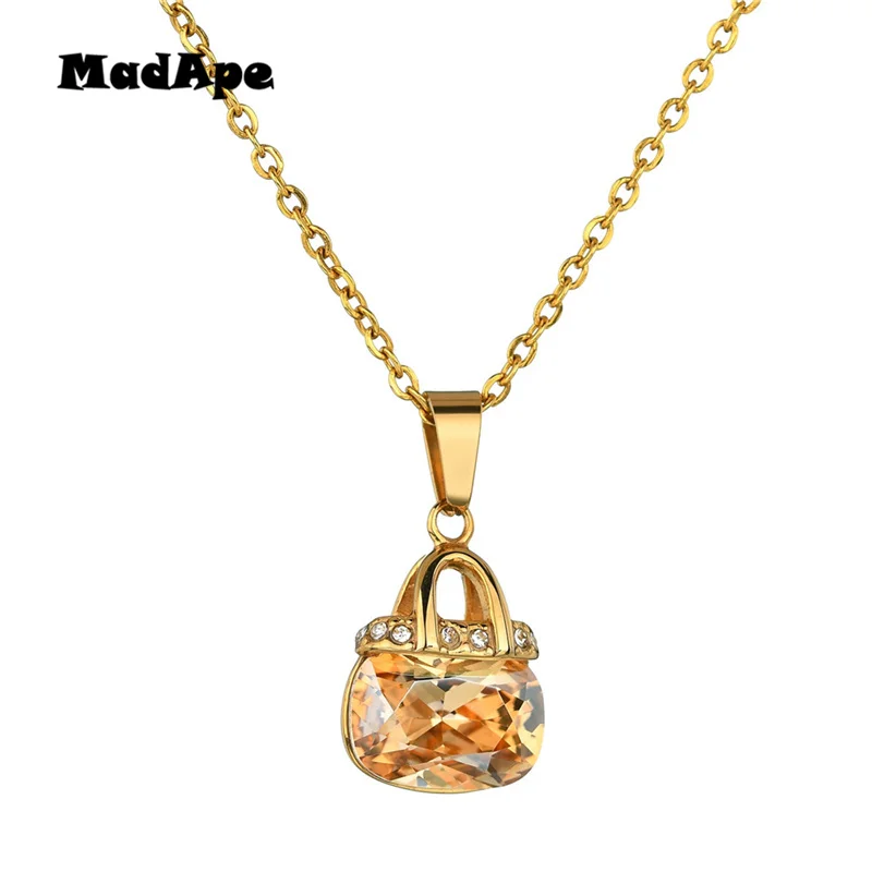 MadApe 2019 модное ожерелье с кулоном в виде сумки цвета шампанского кубическим