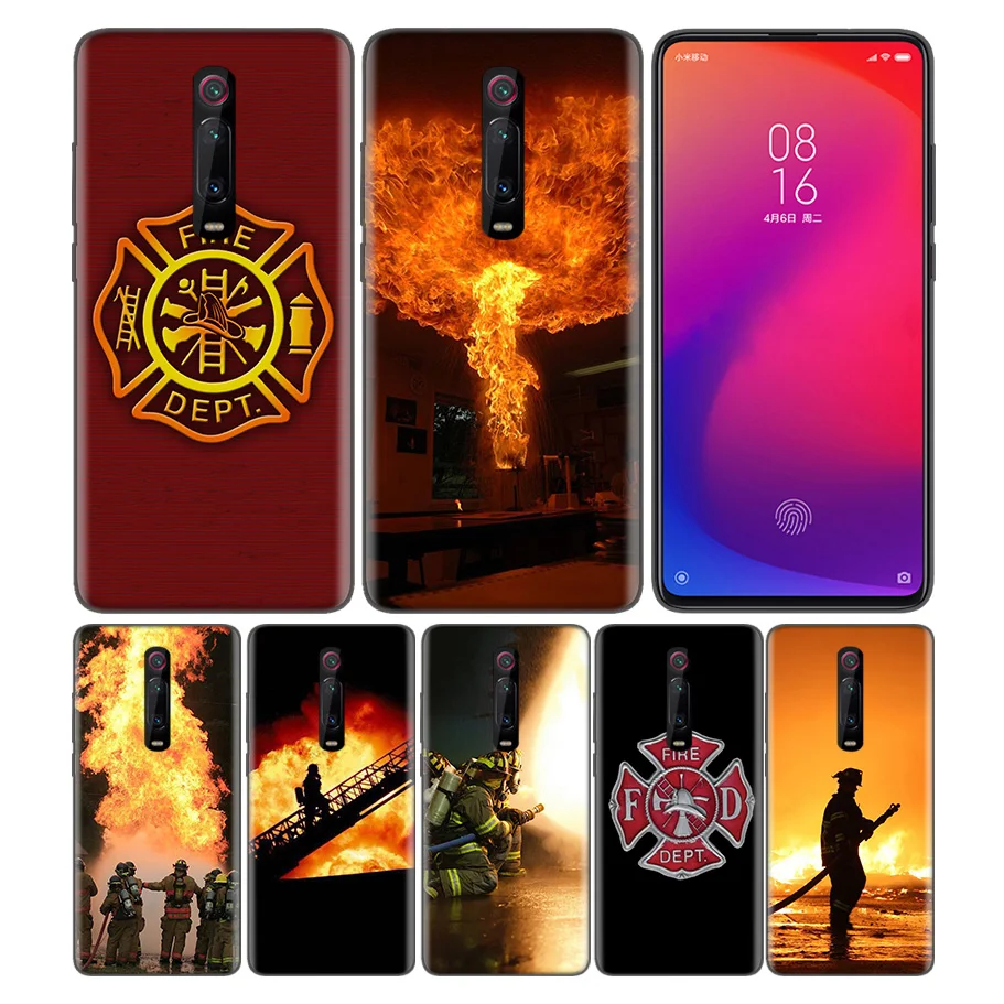 

Phone Pattern Black Rubber Soft Silicone Case Bag Cover for Redmi 7A Note 7 6 7S Y3 K20 Pro Core Shell Firefighter Fireman Fire