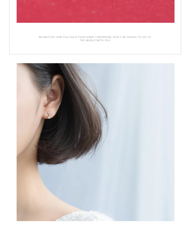 New Fashion Cute Lovely Musical Note 925 Sterling Silver Stud Earrings For Women Girls Earring Jewelry zilveren oorbellen 925 (2)