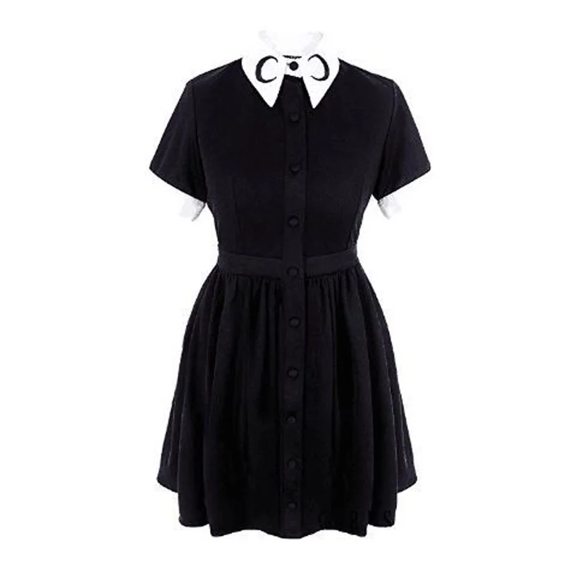 

Summer Moon Printed Short Sleeve Dress Steam Punk Style Turn Down Collar Mini Party Dresses for Gothic Girls
