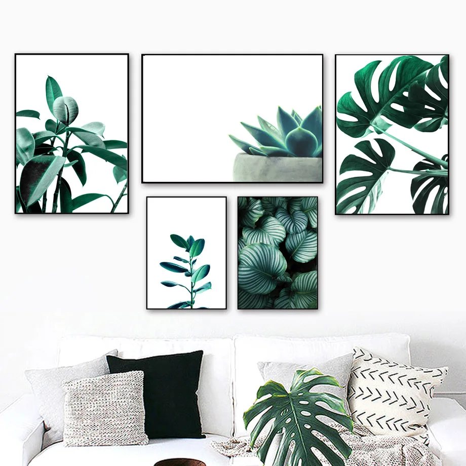 

Succulents Monstera Leaves Wall Art Canvas Painting Green Plant Art Nordic Posters And Prints Wall Pictures For Living Decor