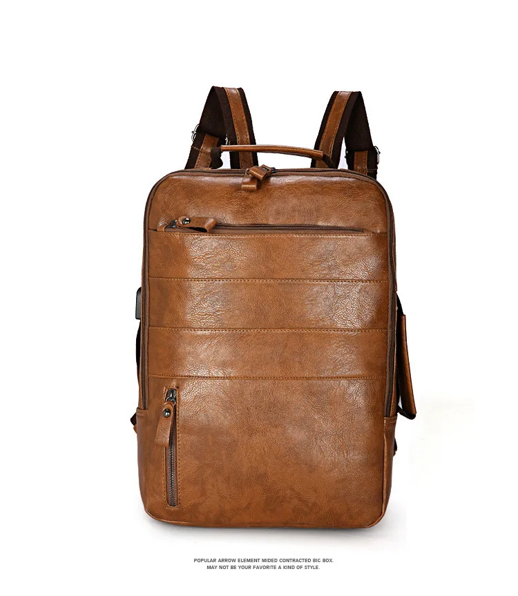 Повседневный мужской рюкзак с USB зарядкой для путешествий, рюкзак для ноутбука, школьный мужской рюкзак, мягкая кожаная сумка