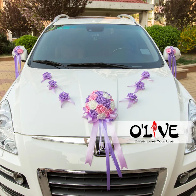 Wedding Car Decoration Set Flowers Artificial Sucker Foam Roses