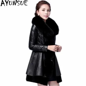 

AYUNSUE 2020 Faux Fur Coat Women PU Leather Jacket High Imitation Fox Fur Collar Jackets Women's Winter Coats Plus Size WXF192