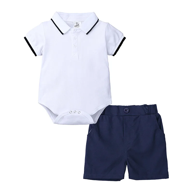 Г. Одежда для маленьких мальчиков; летняя одежда; белый комбинезон с короткими рукавами+ синие шорты; костюм для новорожденных; Одежда для младенцев; повседневный костюм для малышей - Цвет: Белый