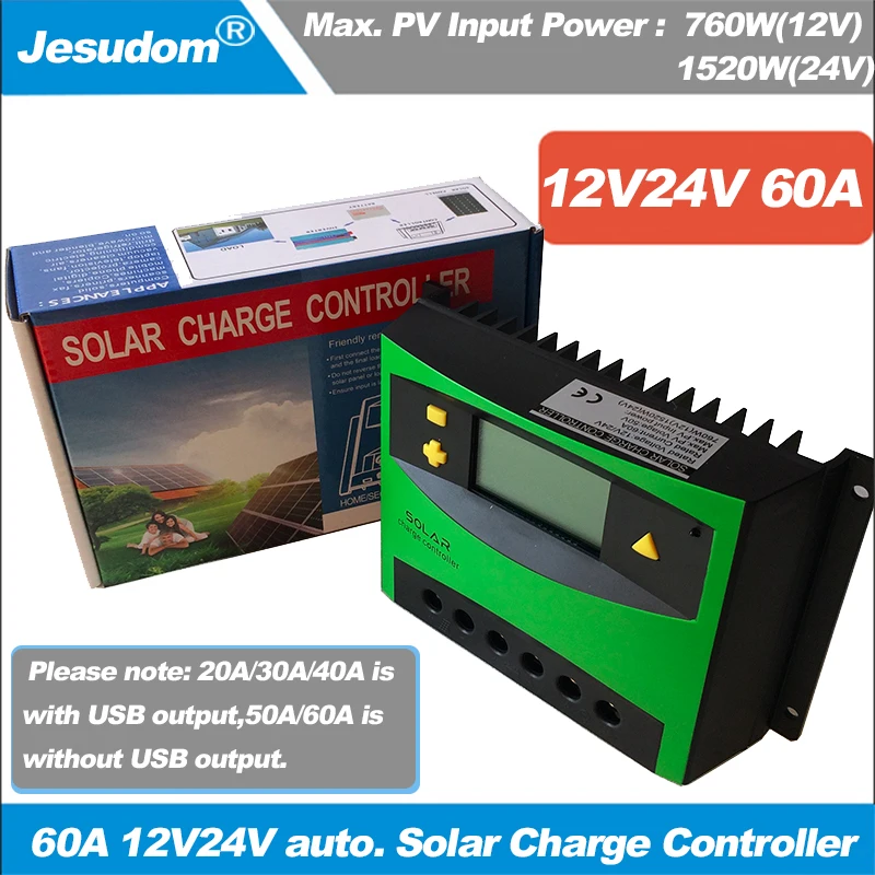 PWM 60A 50A 40A 30A 20A 12В/24В авто ЖК ШИМ Контроллер заряда с двумя USB 5V Выход Регулируемый