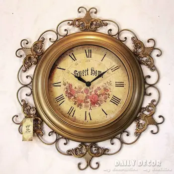 

63cm Mute relogio de parede vintage metal luxury antique time wall clock decorative large old wall mounted clock reloj de pared
