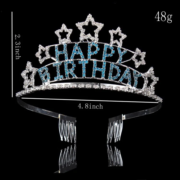 Rhinestone Birthday Tiara - Decorative Birthday Headband For Women, Happy Birthday, Star-Shaped Princess Crown - 5.1 x 2.6 x 5.7 Inches (2)