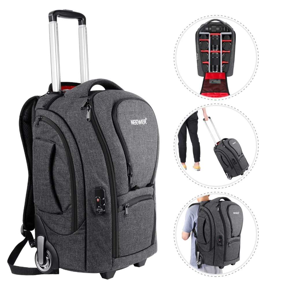 

Neewer 2-in-1 Camera Rolling Backpack Trolley Case with TSA Lock(Grey/Red)