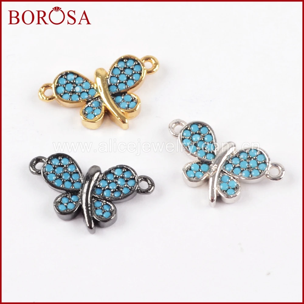 BOROSA 15PCS New Arrival Pave CZ Cubic Zirconia Lovely Butterfly TIny Connector Double Bails Mixed Colors for DIY Bracelet WX842 | Украшения