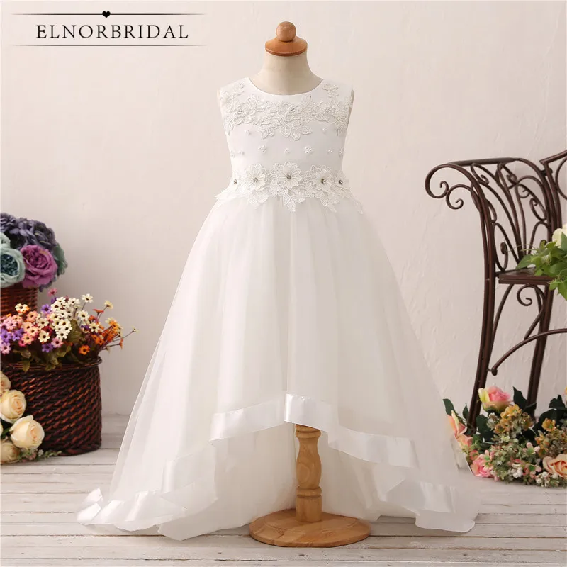 High Low Flower Girl Dresses 2018 Robe Mariage Enfant Appliqued Tulle First Communion Dress For