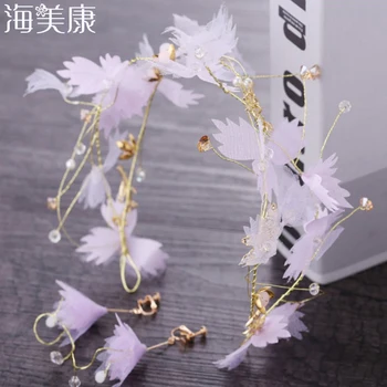 

Haimeikang Flower Crystal Bride Hair Accessories Rhinestone Bridal Headpiece Silver Gold Color Hairbands Wedding Pearl Headbands