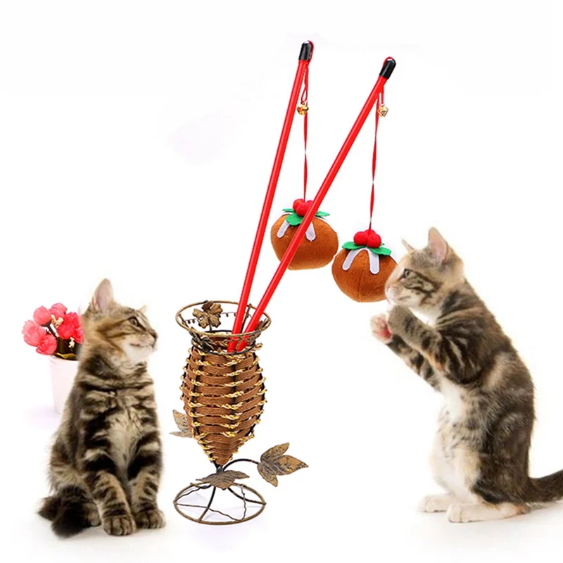 

2019 1PC Cat Red scratching Wand teaser Toy with Golden Bell Cute Pumpkin Design for Halloween Built-in Catnip Pet Products