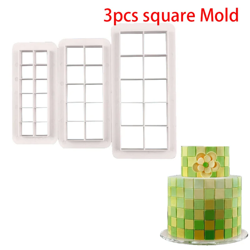 

3Pcs Square Shaped Biscuit Cake Mold Multi-style Plastic Chocolate Cookie Cutter Baking Decorating Tools Geometric Figure Shape