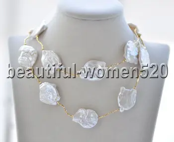 

Z8843 Huge 30mm White Baroque Coin Keshi Pearl Necklace 29inch