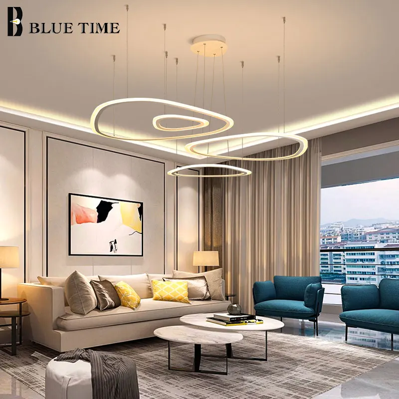 

White Acrylic Modern LED Chandelier For Living Room Dining room Kitchen Hanglamp Rings LED Ceiling Chandelier Lighting Fixtures