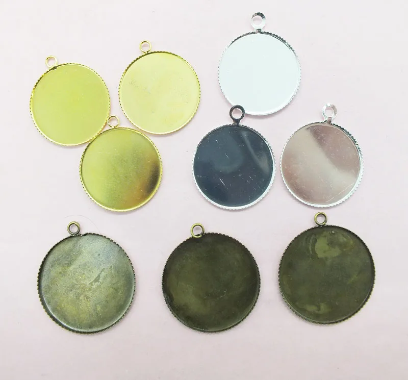

2019--wholesale 100pcs high quality 20/25/30MM Silver Tone Round Pendant Blank, Tray Base Findings