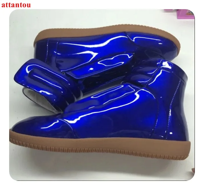 Для мужчин; повседневная обувь Горячая Распродажа голубой глазурью кожаные туфли на плоской подошве уличная мода hook & loop дизайн с высоким