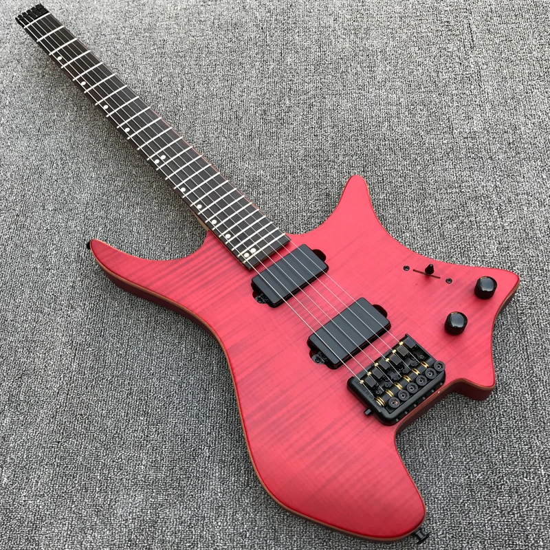 

Grote New Style 24Frets Headless Electric Guitar with Flamed Maple top, Satin finish Red color, Black Hardware