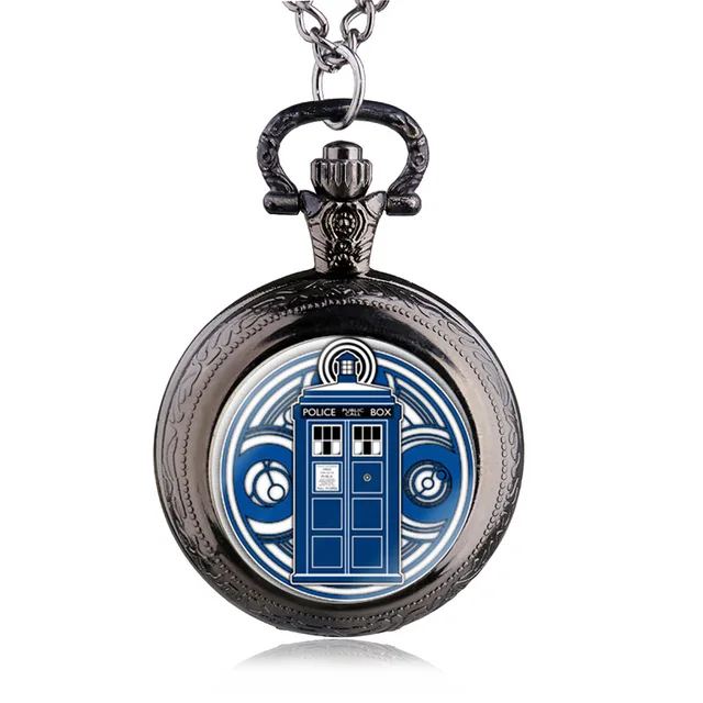 Movie Theme Doctor Who Police Box Dome Quartz Pocket Watch Pendant Necklace Mens Movie Theme Doctor Who Police Box Dome Quartz Pocket Watch Pendant Necklace Mens