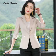 1pcs Women Plus size Blazers coats 2019Summer cotton blend Middle sleeve Slim fit Small Suits jackets ladies Skinny Blazers Suit