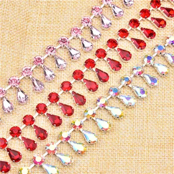 

1yards very luxury AB Crystal Glass Rhinestone tassel trims Sew on Trops gold chain decoration for Bridal dress Clothing Garment
