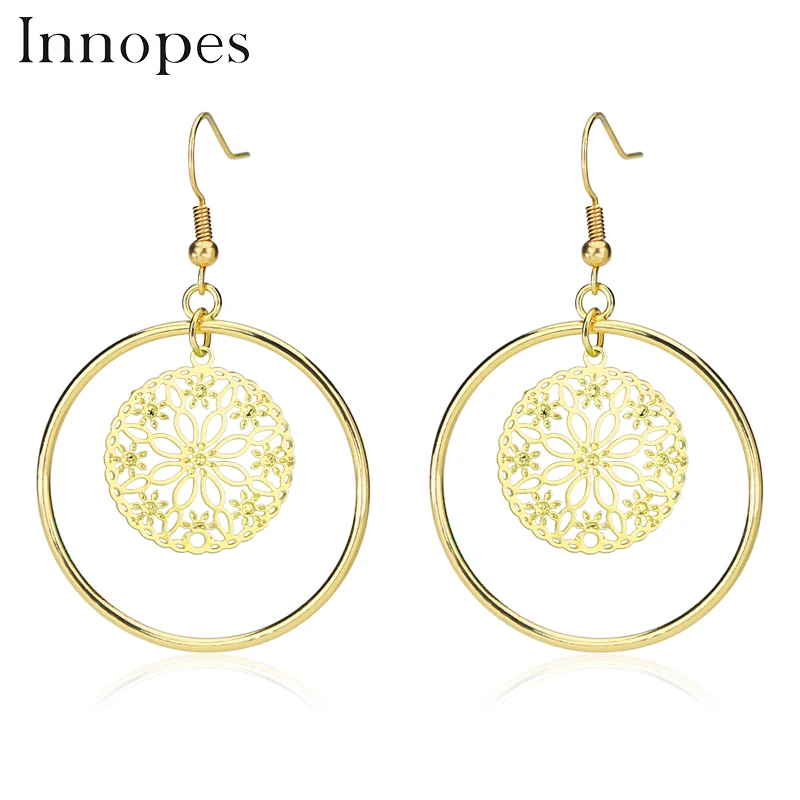 

Innopes European and American fashion dangle earrings flower vintage bohemian wedding statement earrings
