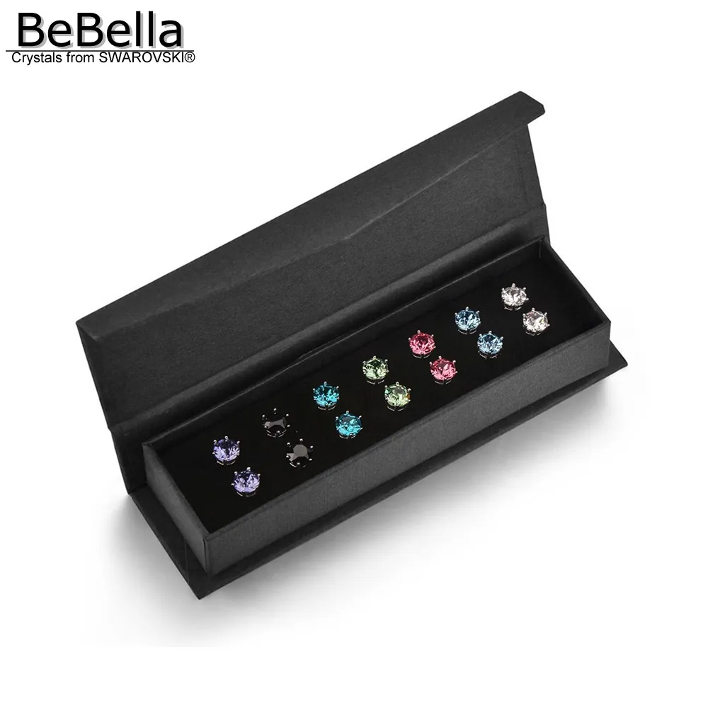 

BeBella 0.7cm six claw crystal stud earrings set with box in 7 colors with Crystals from Swarovski for women girls gift 2018
