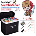 Touchfive 30 40 60 80 168 색상 듀얼 헤드 마커 펜 세트 스케치 마커 브러시 펜 그리기 만화 디자인 미술 용품|아트 마커| -