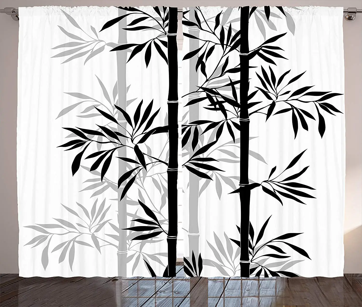

Tree of Life Curtains Silhouette of Spiritual Bamboo Tree Leaves Japanese Zen Feng Shui Boho Living Room Bedroom Window Drapes