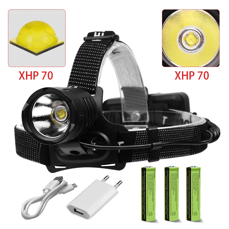 Kopen Xhp70 koplamp high power head lamp led recharge hoofdlamp lantaarn xhp50.2 USB koplamp 18650 outdoor licht Met mobiele power