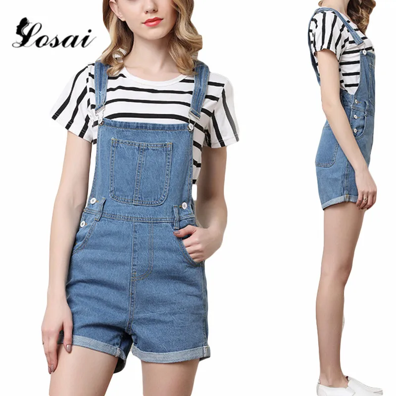 Women Denim Playsuits Cotton Strap Romper Shorts Girls Loose Boyfriend