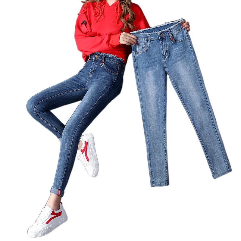 2019 осенние модные женские винтажные облегающие обтягивающие эластичные джинсы с высокой талией сексуальные брюки карандаш узкий модный