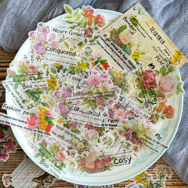 60pcs Vintage Things Floral Stationery Sticker Retro DIY Scrapbooking Craft Label Planner Journal Decor School Office Supplies | Канцтовары