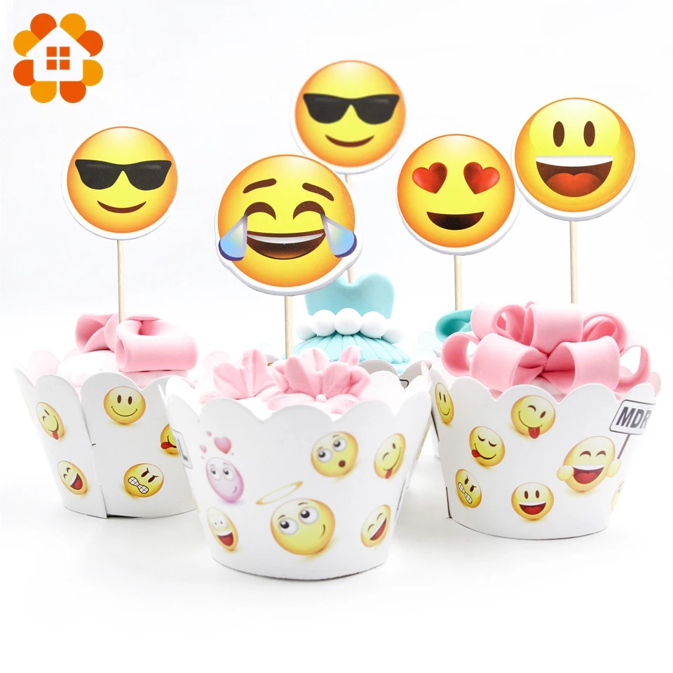12 unids/set Funny Emoji DIY Party Cake Topper Feliz cumpleaños