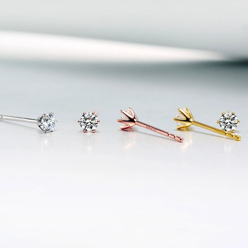 Новые 0.1ct серьги с бриллиантами золотые 18K Роскошные ювелирные изделия для женщин маленький бриллиант два цвета на выбор