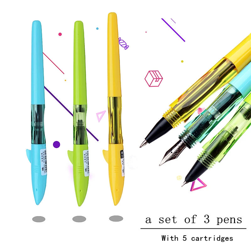 JINHAO 3 pen a set cute Shark pen Plastic fountain pen With Blue ink